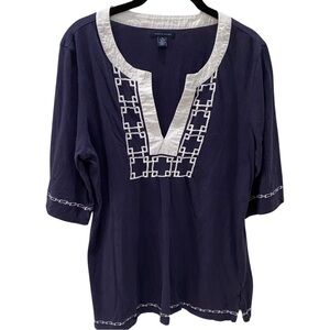 Tommy Hilfiger Navy & White Embroidered Cotton Top size XL